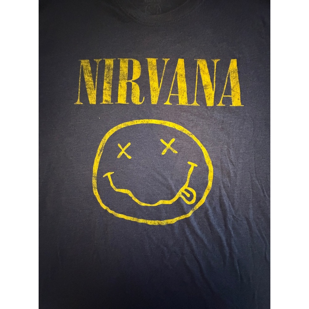 Nirvana T-Shirt 2XL Navy Blue Smiley Face Graphic Short Sleeve 2XL